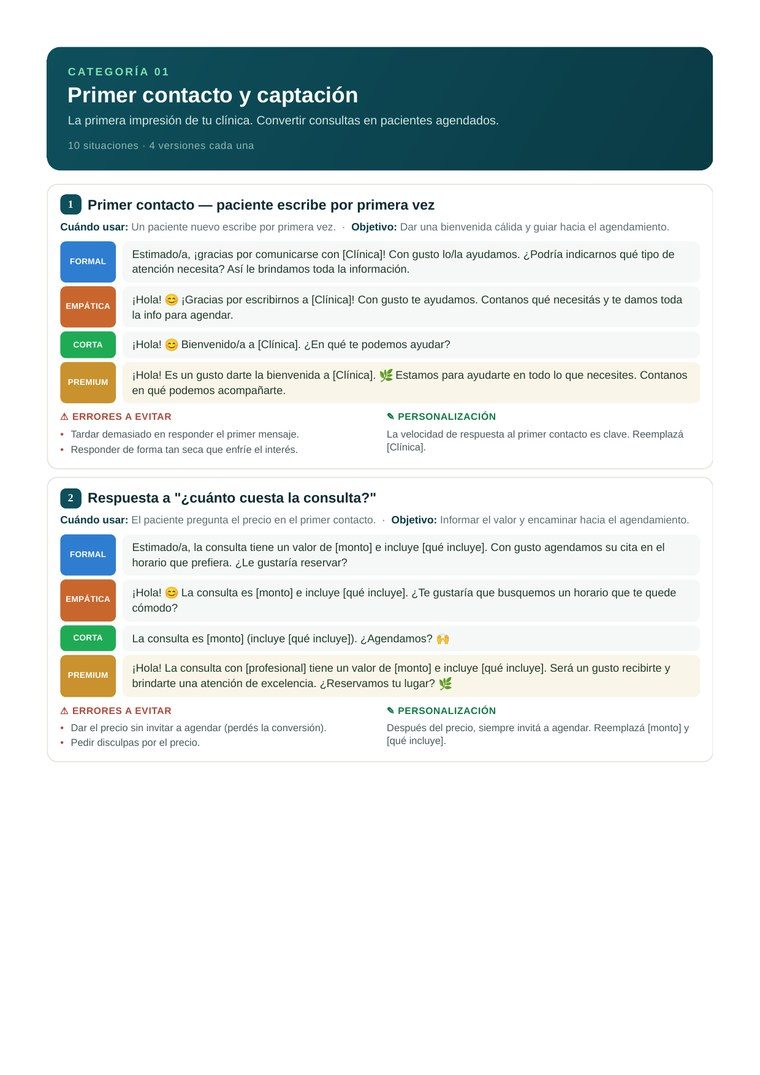 Página real con las 4 versiones de cada mensaje